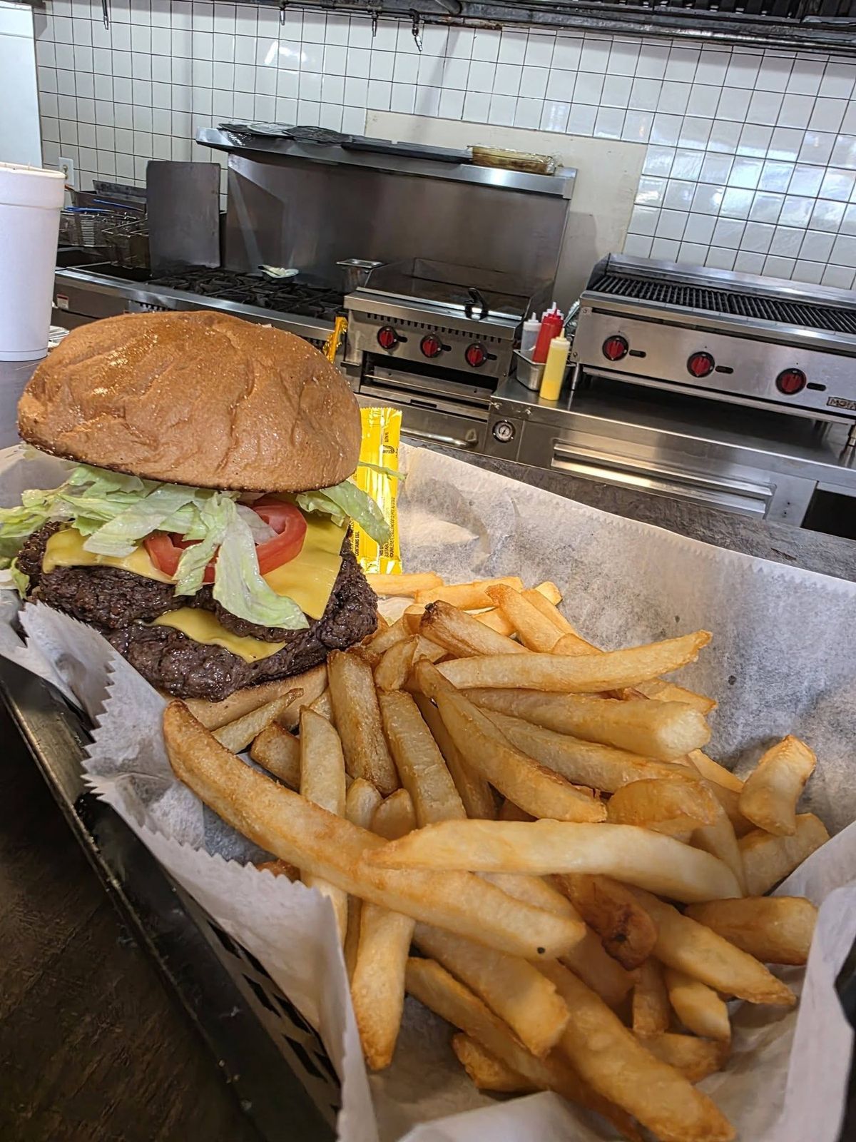 The Signature Chop sandwich with fries